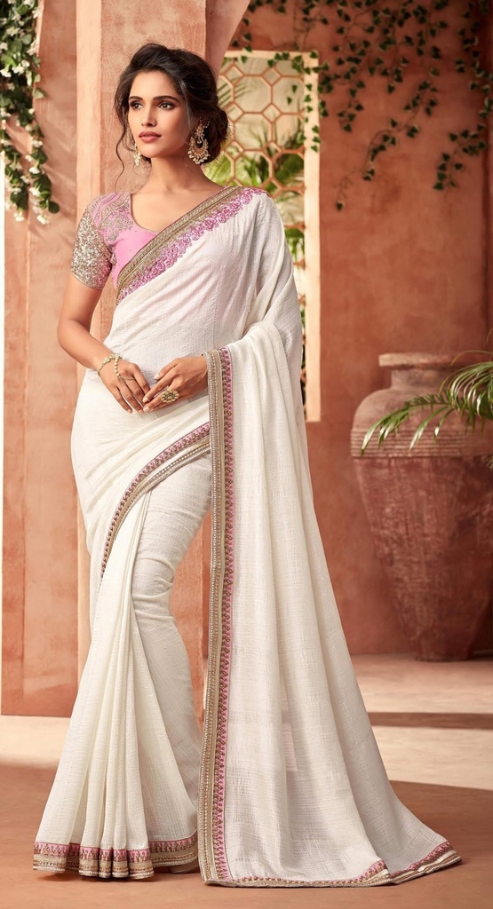 Muslin Chiffon White Saree