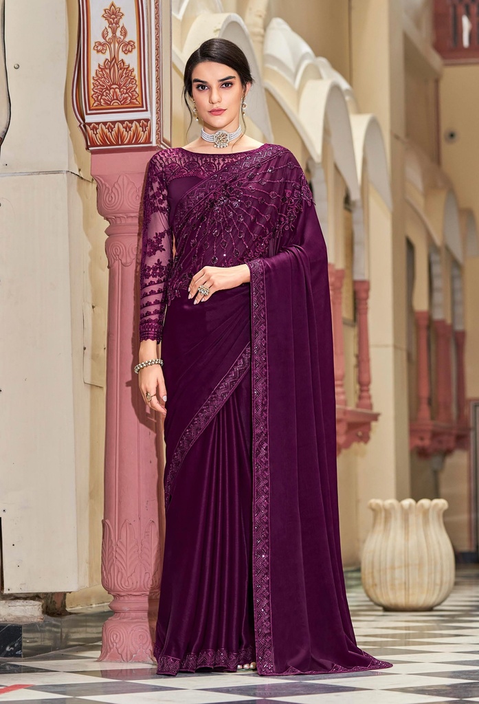 Purple Shade Chiffon Designer Sare