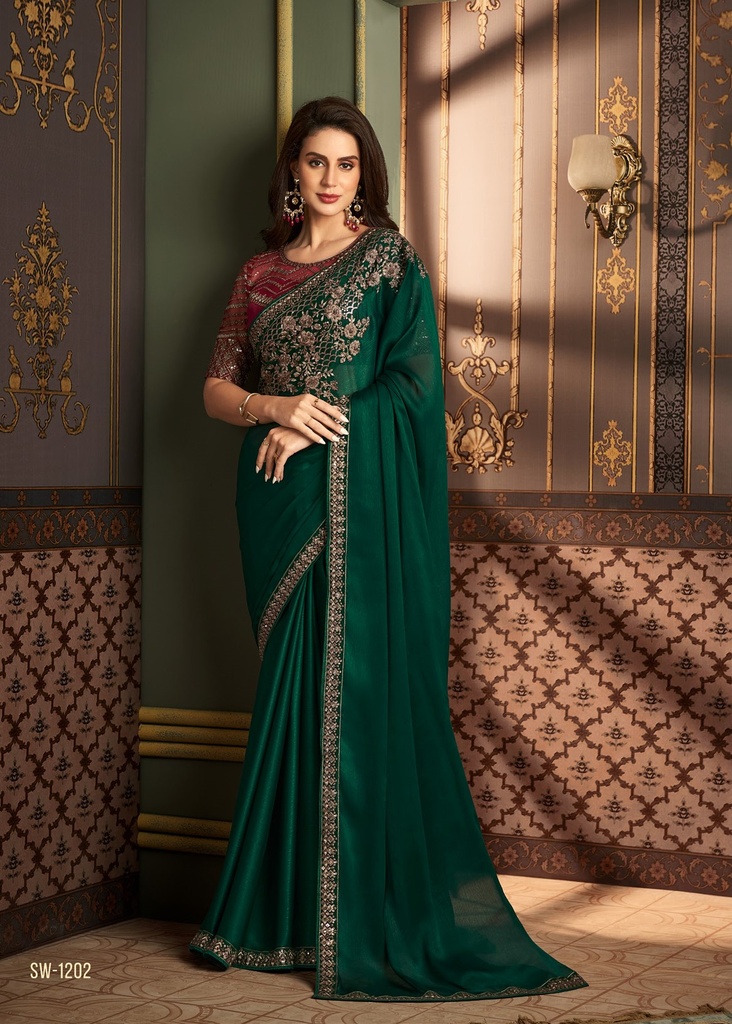 Bottle Green Georgette  Ambroidered Saree