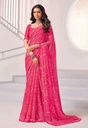 Rani Pink Printed Laser Chiffon Saree