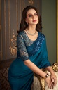 Peacock Blue Satin Chiffon Saree