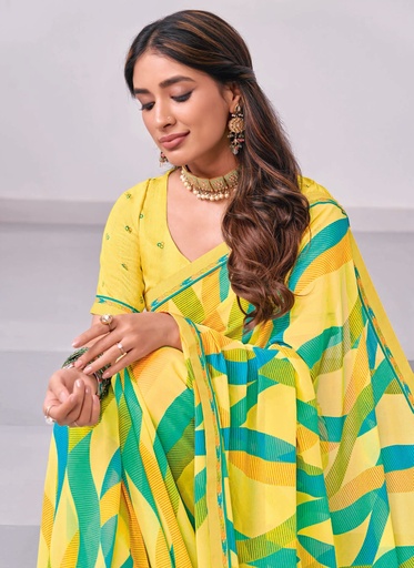 Printed Chiffon Saree in Lemon Sorbet