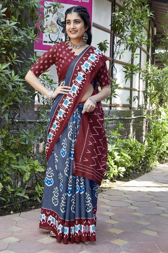 Indigo Elegance: Traditional Printed Cotton Saree